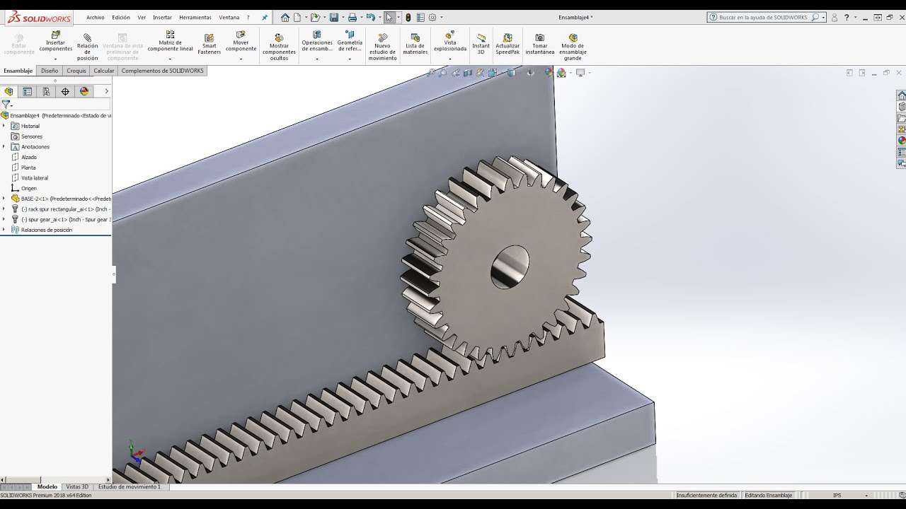 Relacion PIÑON Y CREMALLERA en Solidwork 2019 - YouTube