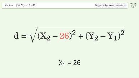 Find the distance between two points p1 (26,52) and p2 (-12,-75): Step-by-Step Video Solution