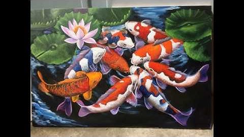 Vẽ tranh sơn dầu cửu ngư quần hội cực đẹp