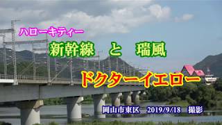 ハローキティー新幹線と瑞風　ドクターイエロー　岡山市東区　2019　9月18日