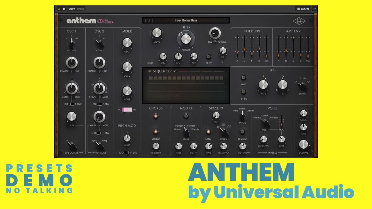 Anthem Analog Synthesizer Walkthrough - Bass Presets Demo