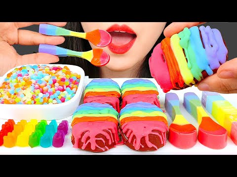 ASMR RAINBOW CHOCOLATE ICE CREAM, SPOON, <strong>GUMMY</strong> <strong>BEAR</strong> 레인보우 초콜릿 아이스크림, 숟가락 먹방 EATING SOUNDS MUKBANG
