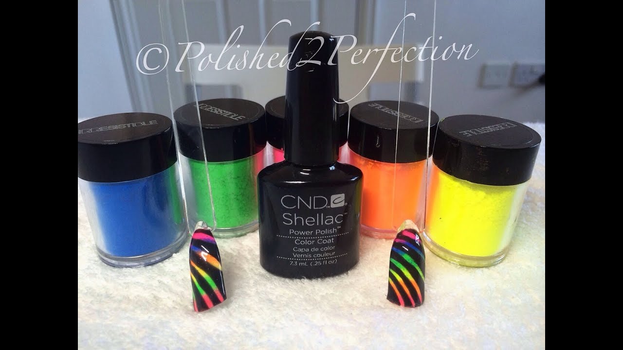 Irresistible (Lecente) Neon rainbow CND Shellac Nails - carving method!