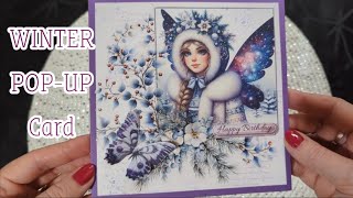 Winter Pop-Up Card With Snowy Erflies, 5D Flowers And Snowy Decor