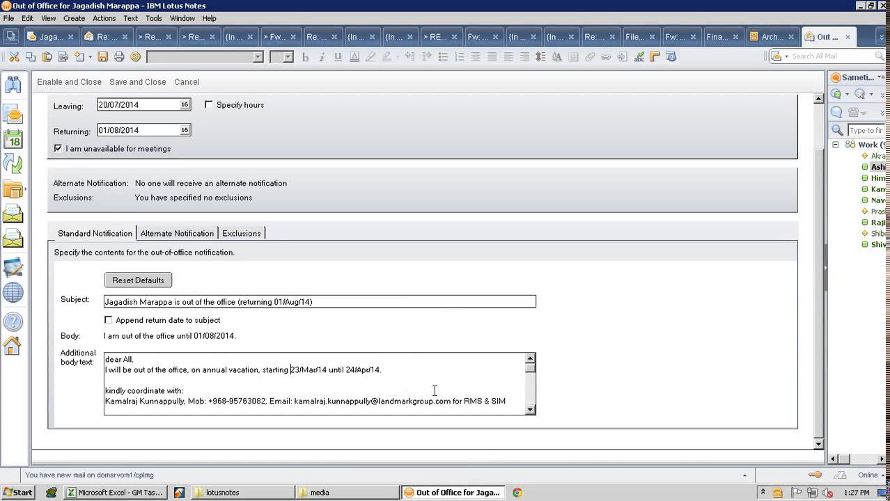 How To Set Out Of Office In Lotus Notes