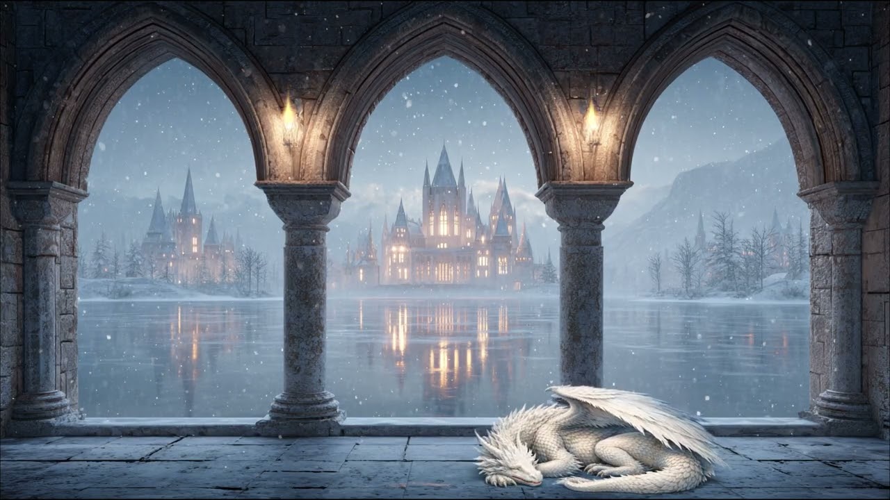 White Dragon Sleeping in Frozen Castle | Winter Relaxing Medieval Music