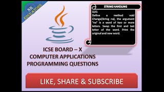 String Handling || Question - 20 || ICSE - X (SECOND SEMESTER)(Java Programming Tutorial)