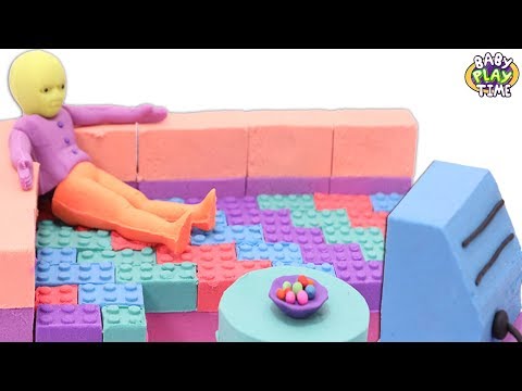 How To Make Rainbow Sofa and Mini People with Kinetic Sand Lego, Play Doh, Mad Mattr l Babyplay Time