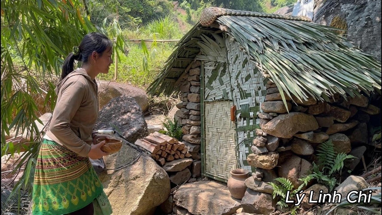 Surviving Alone: A Homeless Girl Builds a Shelter with Stones | Lý Linh ...