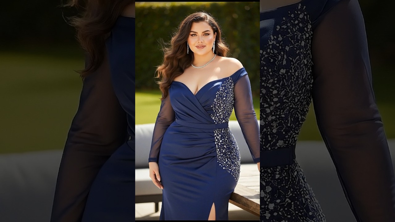 Elegant Navy Plus Size Evening Gown with Slit & Sparkle ✨ 