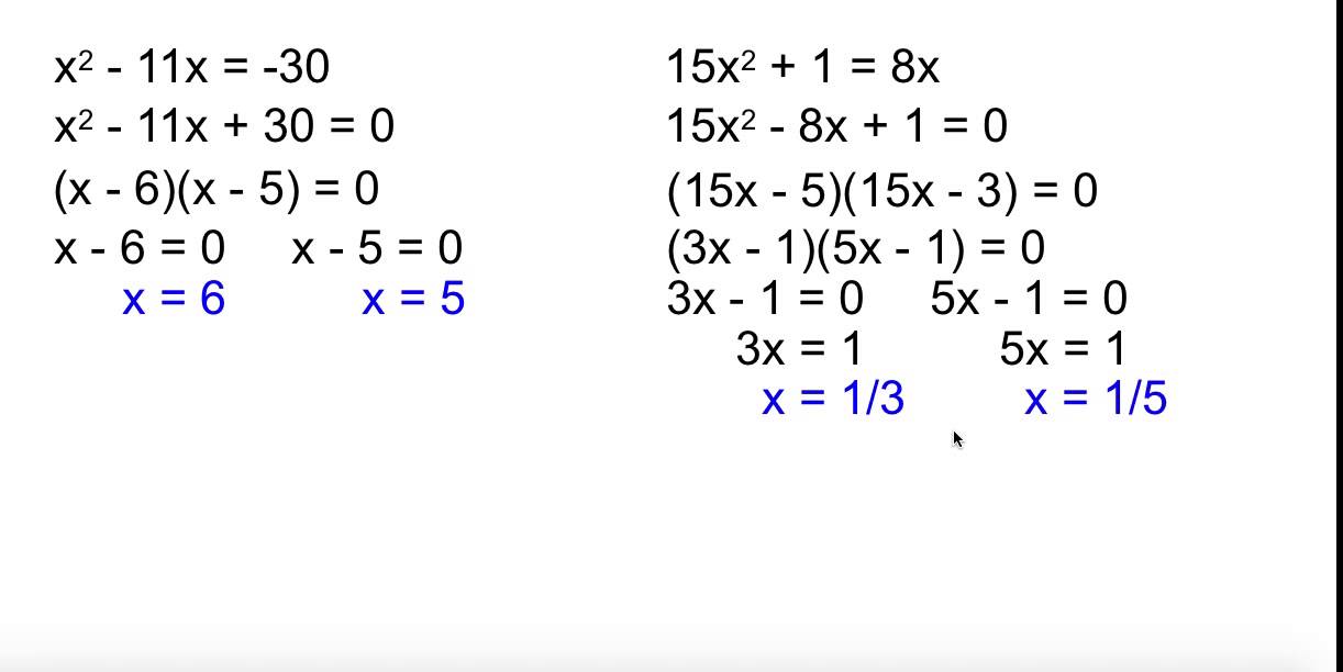 Alg 2 4 3 Solving Quadratic Equations By Factoring YouTube