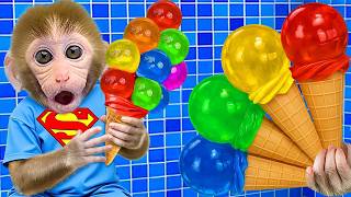 Monyet Bon Bon Imut memanen buah-buahan dan membuat rainbow jelly bersama teman bebek