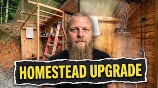 DIY outdoor off grid shower build. Homestead upgrades comfortable living