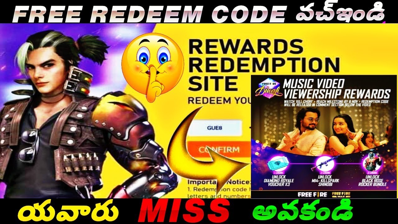 kill chori redeem code || claim diwali song redeem code in telugu || Free Fire Redeem Code Today