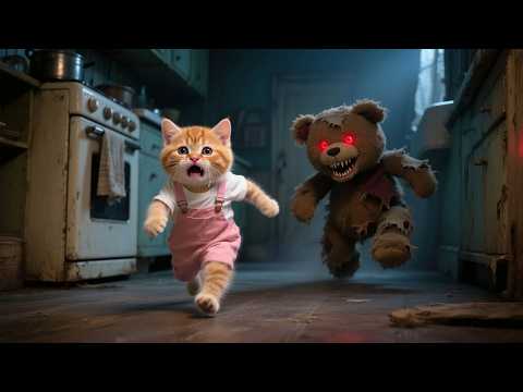 Ginger Kitten Meets Giant Teddy Bear Ghost Mama Cat Brings Warm Hugs Funny Cat Videos