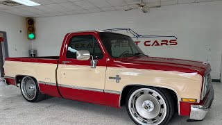 1987 Chevrolet R10, C10, low miles, two tone, 4/6 drop, 22” coy wheels, slosh tubs, SOLD
