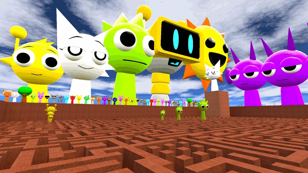 I FOUND ALL SPRUNKI FAMILY IN LARGE GIANT MAZE IN GMOD ! ALL MR SUN & DURPLE AND OTHERS !
