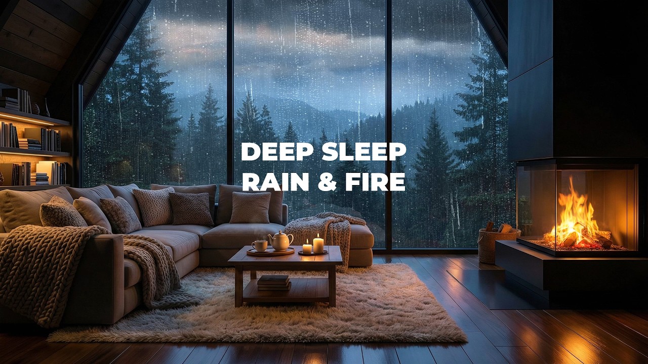 Cozy Rain Ambience with Crackling Fireplace in Forest Cabin for Deep ...