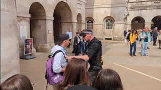 Armed police officer I'm withdrawing your right be here and you can blame him disrespectful tourist