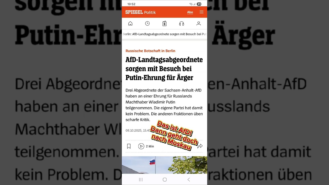 AfD-Politiker feiern Putin – und von der Parteispitze kein Wort der Kritik! 