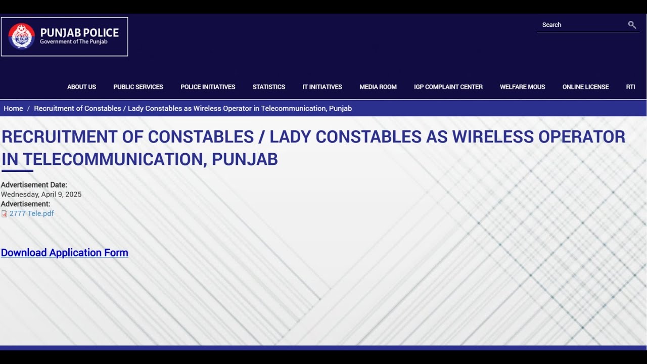 Recruitment of Constables / Lady Constables as Wireless Operator in Telecommunication, Punjab