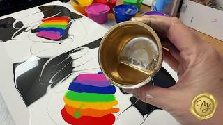 Marvelous Rainbow Fantasy Swipe with Gold Accents  🌈 MarjoleinArt Fluid Art Acrylic Pour ✨