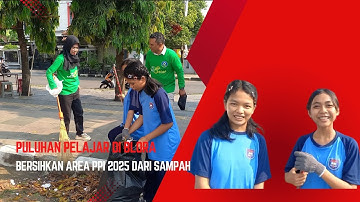 (FULL) Puluhan Pelajar Ikut Bersih - Bersih Area Pameran Produk Inovatif 2025 di Kridosono, Blora