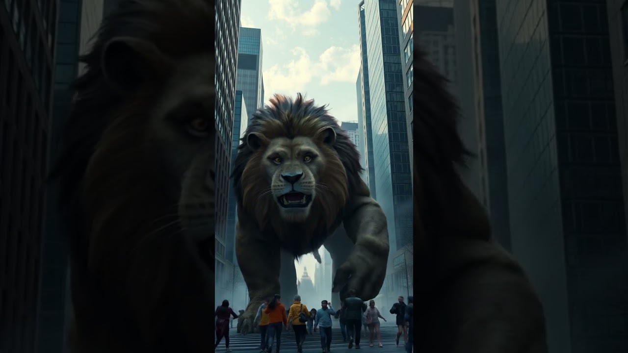 Giant Monster Lion in the middle of a city 
