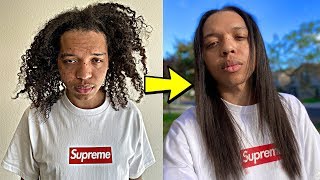 Curly to Straight Hair Tutorial (NEW 2019) - No Frizz (Mens Type 4A, 4B, 4C Hair Transformation)