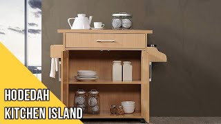 HODEDAH Kitchen Island with spice rack towel rack & drawer white with beech top