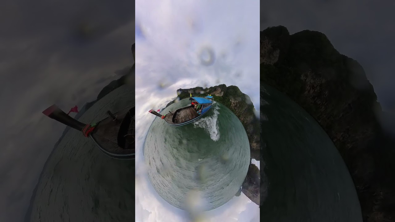 Long tail boat through stormy ocean in 