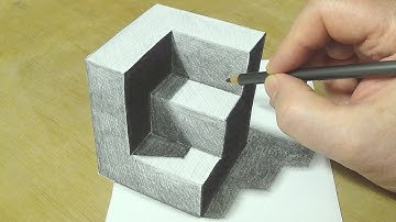 How to Draw Truncated Cube #2 - Drawing 3D Carved Cube - Vamos
