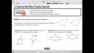 5.1 Exploring What Makes Triangles Congruent