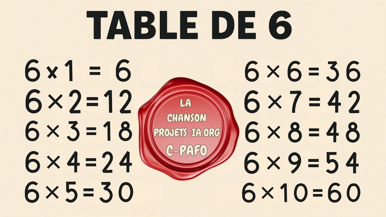 LA TABLE DE MULTIPLICATION PAR 6 (Chanson pour apprendre en s’amusant)