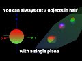 A surprising topological proof - Why you can always cut three objects in half with a single plane