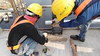 Railing post rebar binding and formwork setting of a Bridge