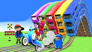 【踏切アニメ】あぶない電車 Ms PACMAN Vs 5 Train Crossing 🚦 Fumikiri 3D Railroad Crossing Animation #4