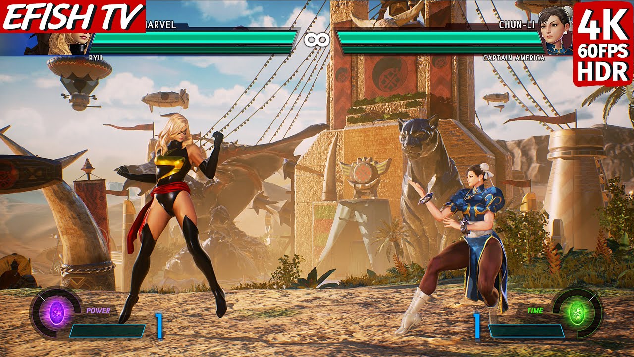 Капитан Марвел и Рю против Чун-Ли и Капитана Америки (Самый сложный ИИ) — Marvel vs Capcom: Infinite