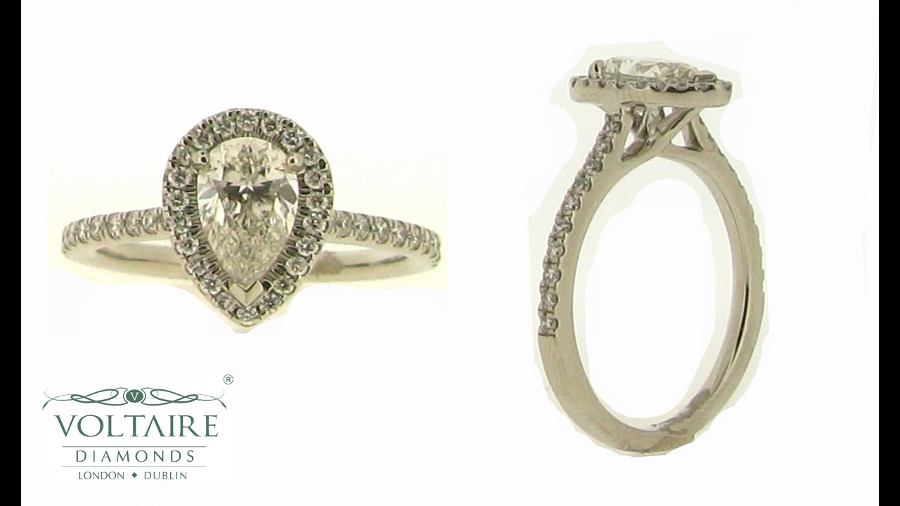 ER 2301 - Pear Halo Engagement Ring with Delicate Scallop Set Band