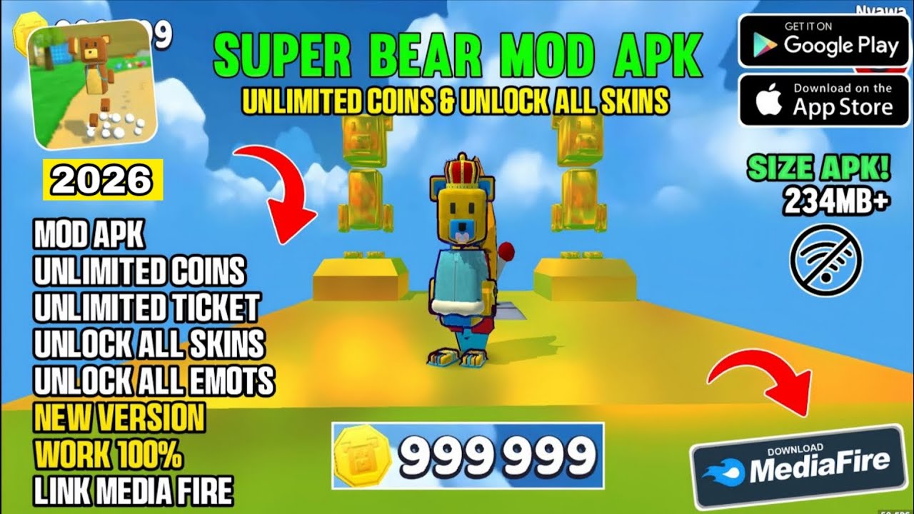 Update!! Super Bear Adventure Mod Apk V12.1.3 Terbaru 2026 - Unlimited Coins & Unlock All Skins