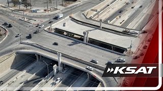 Drone footage of construction at Blanco Road, Loop 1604 for diverging diamond interchange