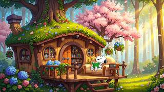 Snoopy’s Cozy Spring Treehouse Morning 🌸🌿 | Lofi Beats for Relax, Focus & Peaceful Reading Vibes