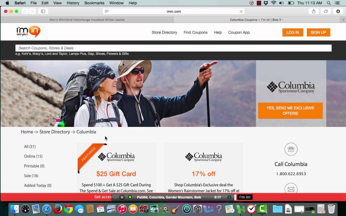 Columbia Coupon Code verification by I’m in! for 6/29/15 YouTube