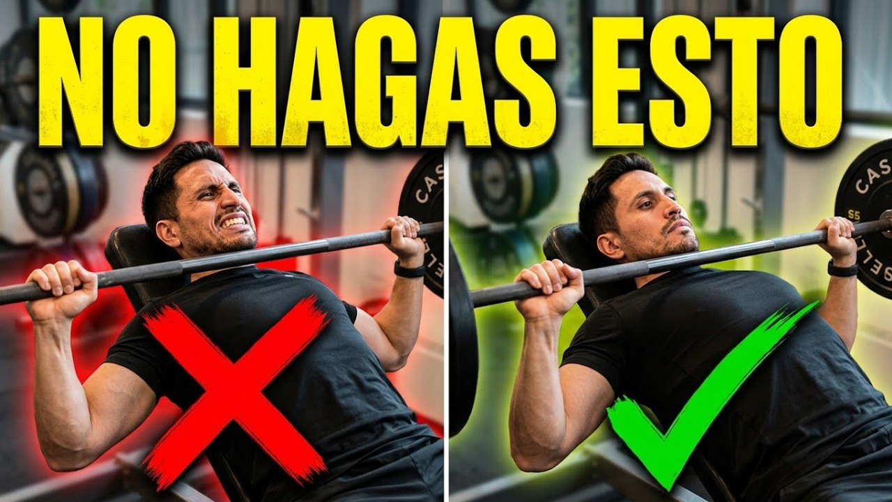 Entrenador demostrando la técnica correcta de press banca en el gimnasio