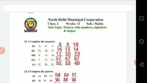 Class 2 North DMC Math (Week 11) Worksheet Solution Math | Topic- Pattern, Shapes