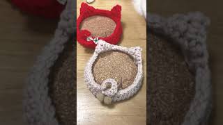 かぎ針編み/猫モチーフコースター/小物入れ