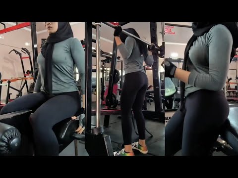 Hijab Style Olah raga Try On Legging Gym Kaos Lengan Panjang Katun Poliester