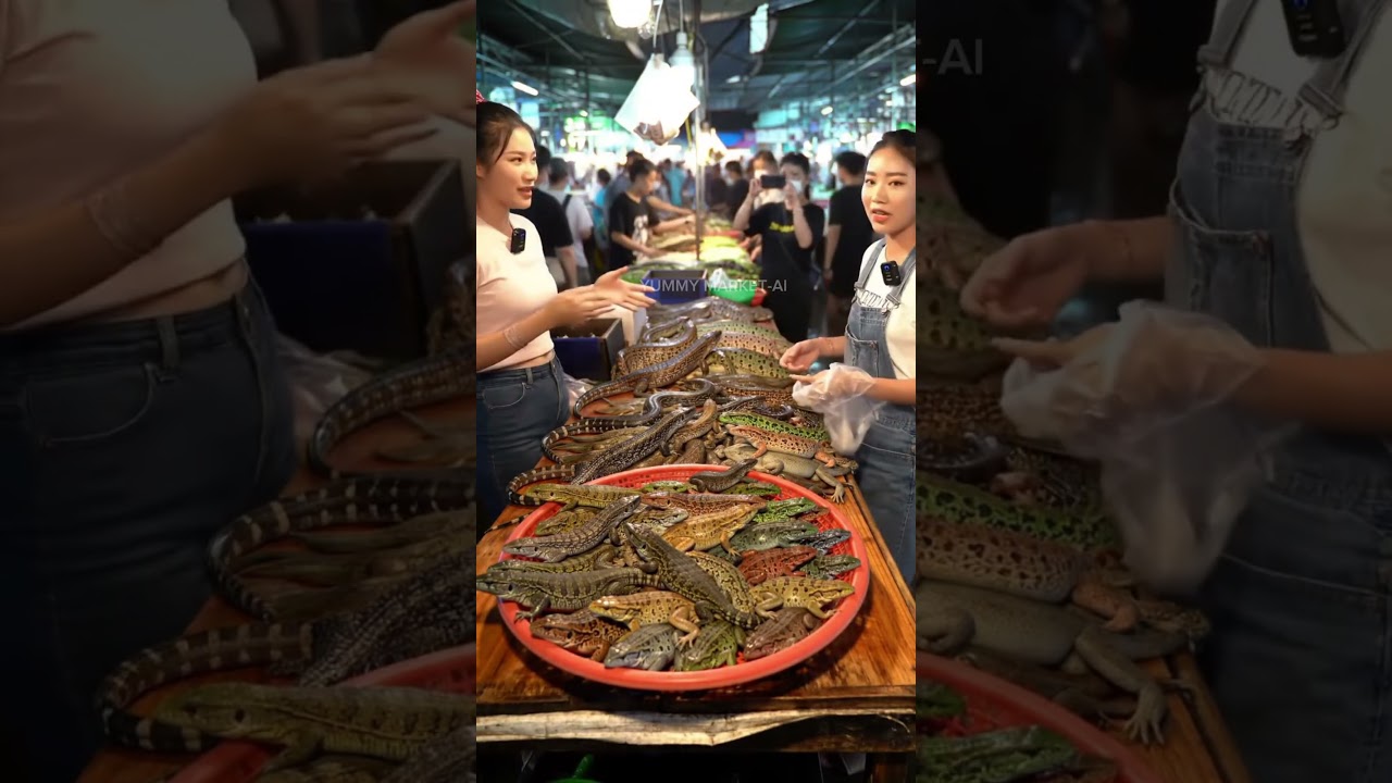 Two Beautiful Asian Women Selling Exotic Foods in a Crowded Traditional Market