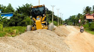 Awesome Building Foundation and Village Road Construction by Motor Grader Pushing and Grading Gravel