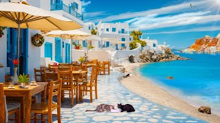 Greece Seaside Cafe Ambience - Relaxing Bossa Nova Music, Happy Jazz BGM & Ocean Waves for Good Mood